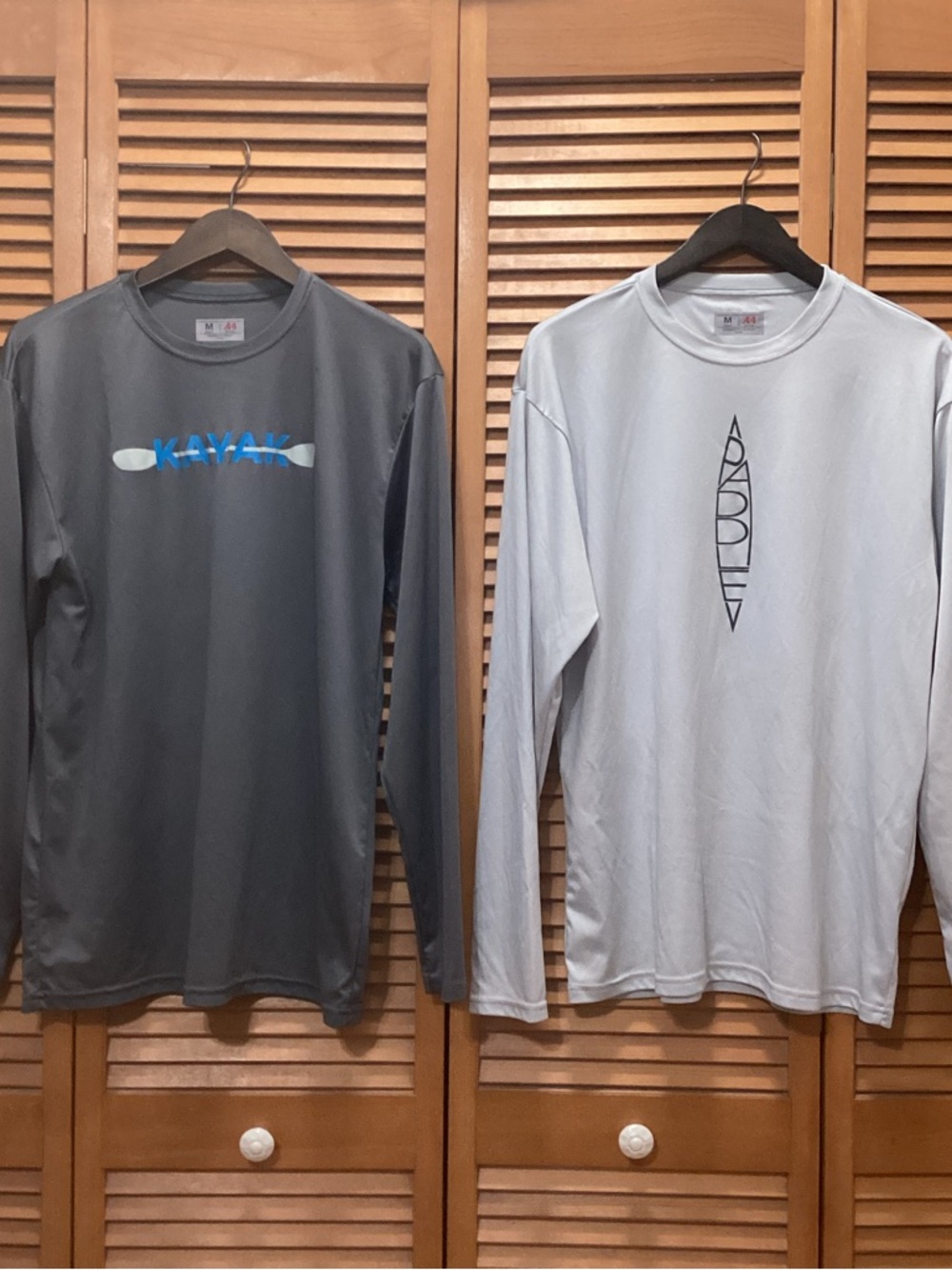 2 - Men's Long-Sleeve Rash-guard Shirts w/Kayak Logos  - Charcoal and Light Gray